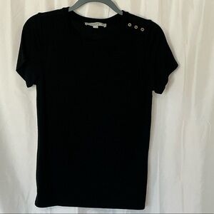 LOFT Black Short-Sleeve Ribbed Top with Shoulder Button Detail- Size Small